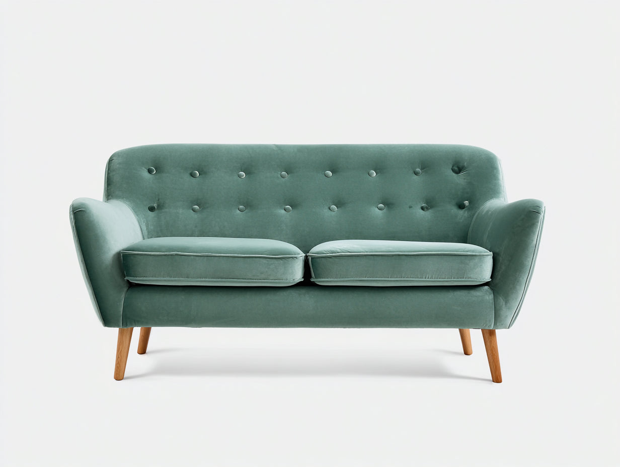 Canapé 2 places-velours-bois-160x85x82 cm-vert d'eau-moderne