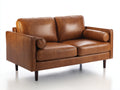 Canapé 2 places-Cuir-Bois-174x87x81 cm-Marron cognac-Style vintage