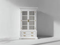 Vitrine-Bois-Verre-105x42x198 cm-Blanc-Doré-Style classique