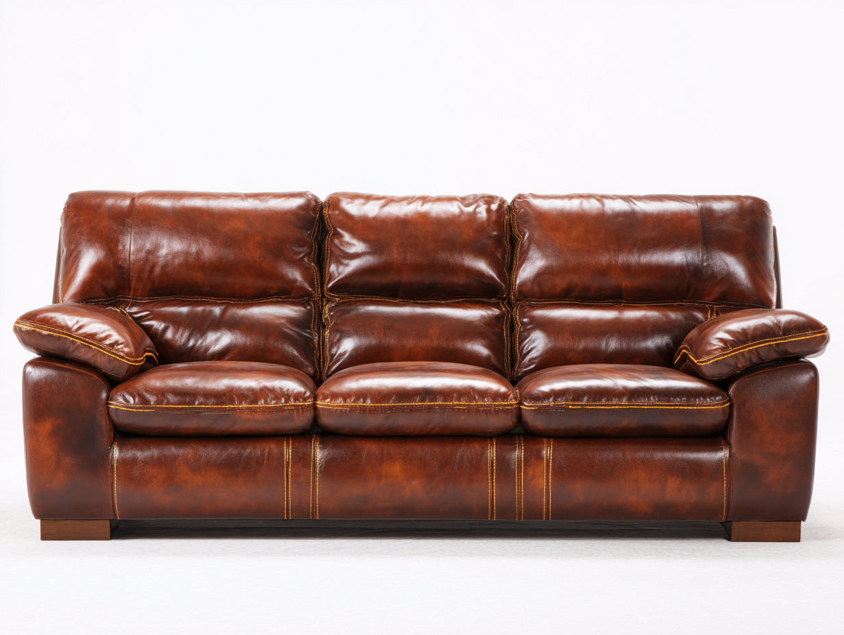 Canapé 3 places - cuir - 210x95x90 cm - brun - vintage classique élégant