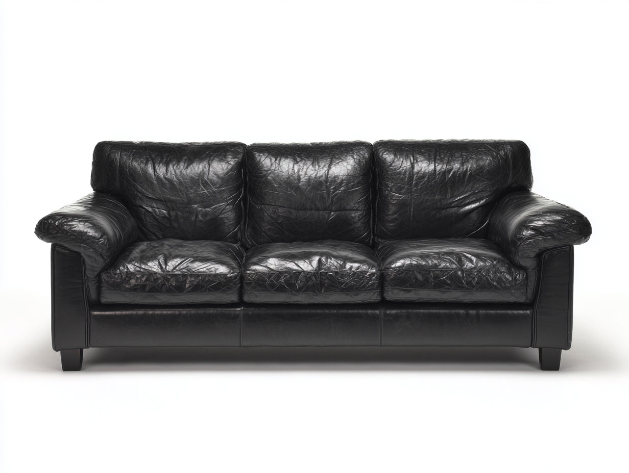 Canapé 3 places - cuir - 209x95x88 cm - noir - vintage classique patiné élégant
