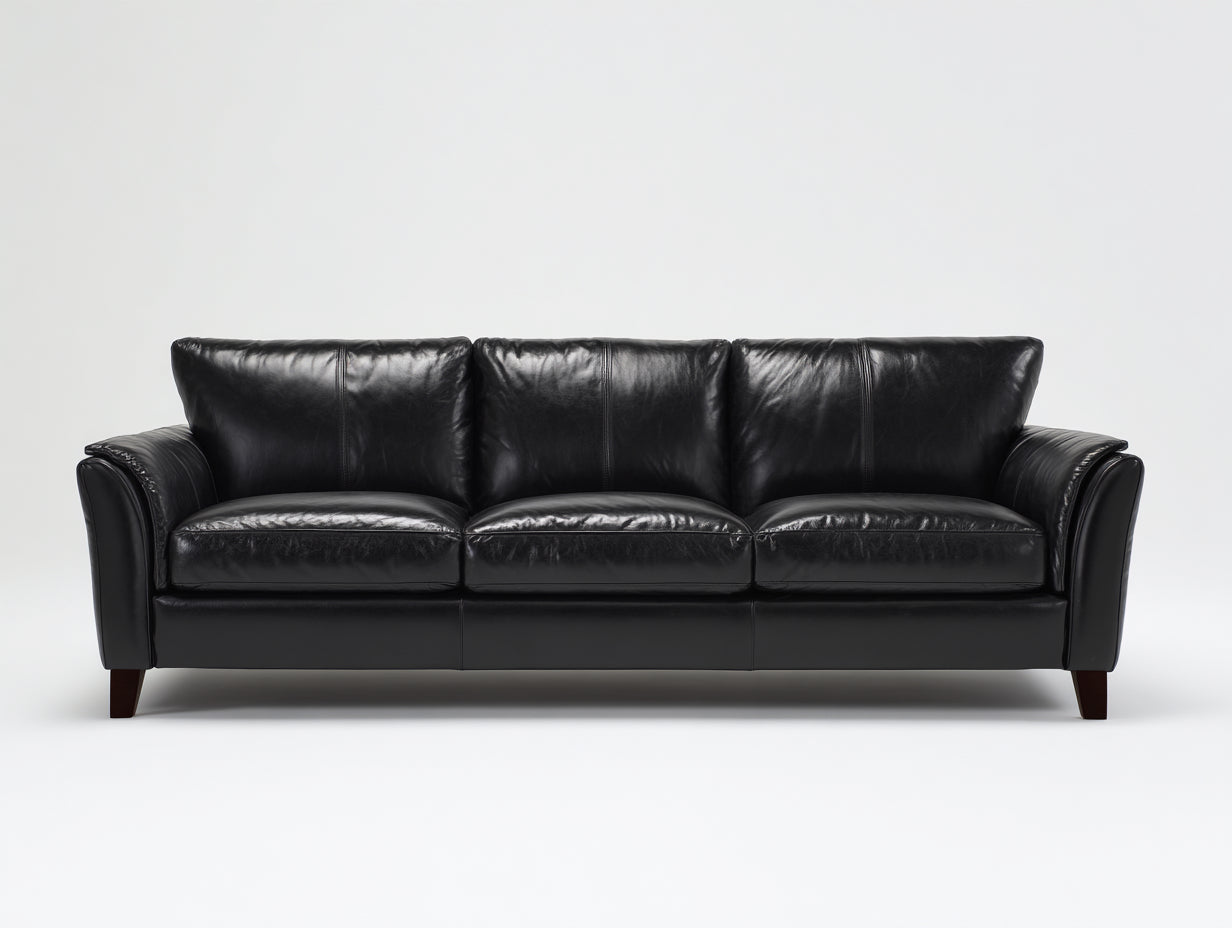 Canapé 3 places - cuir - 215x95x88 cm - noir - moderne classique élégant