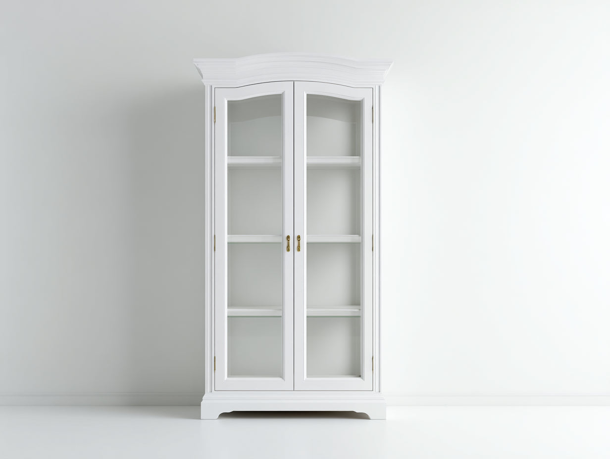 Vitrine-Bois-Verre-98x40x188 cm-Blanc-Style classique