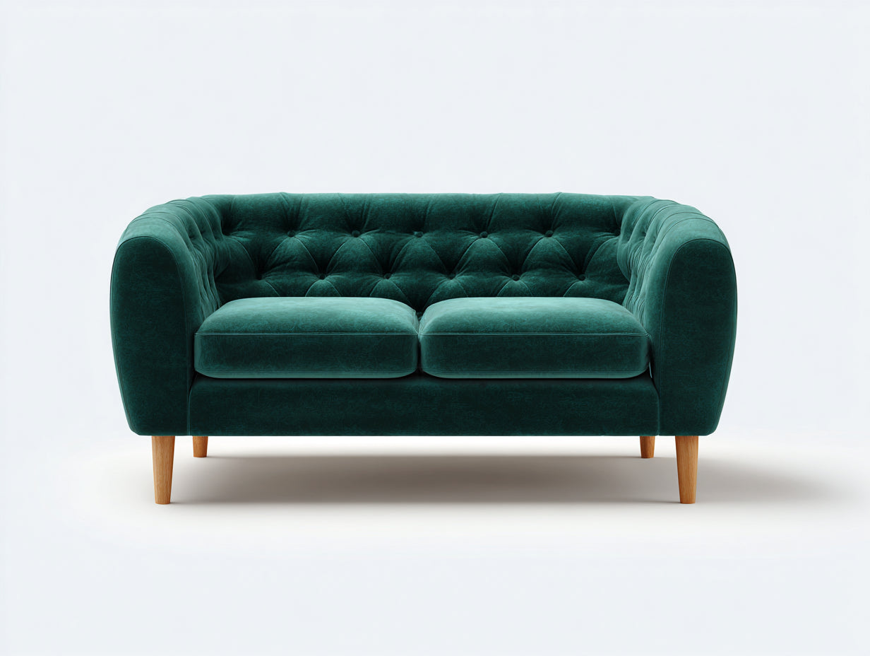 Canapé 2 places-Velours-Bois-168x88x78 cm-Vert émeraude-Style chesterfield