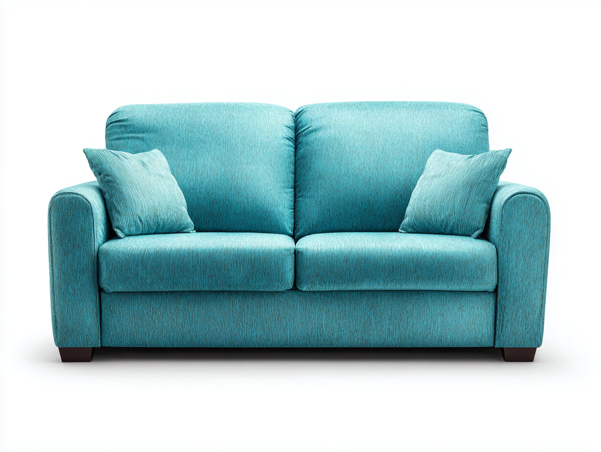 Canapé 2 places-tissu-bois-165x88x84 cm-bleu turquoise-moderne