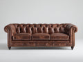 Canapé 3 places - cuir - 218x102x92 cm - brun - Chesterfield vintage luxe capitonné