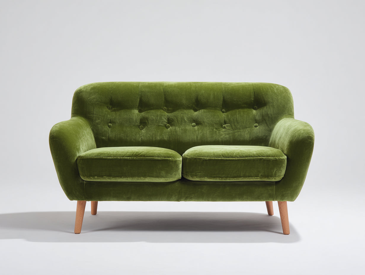 Canapé 2 places-velours-bois-155x82x83 cm-vert olive-moderne