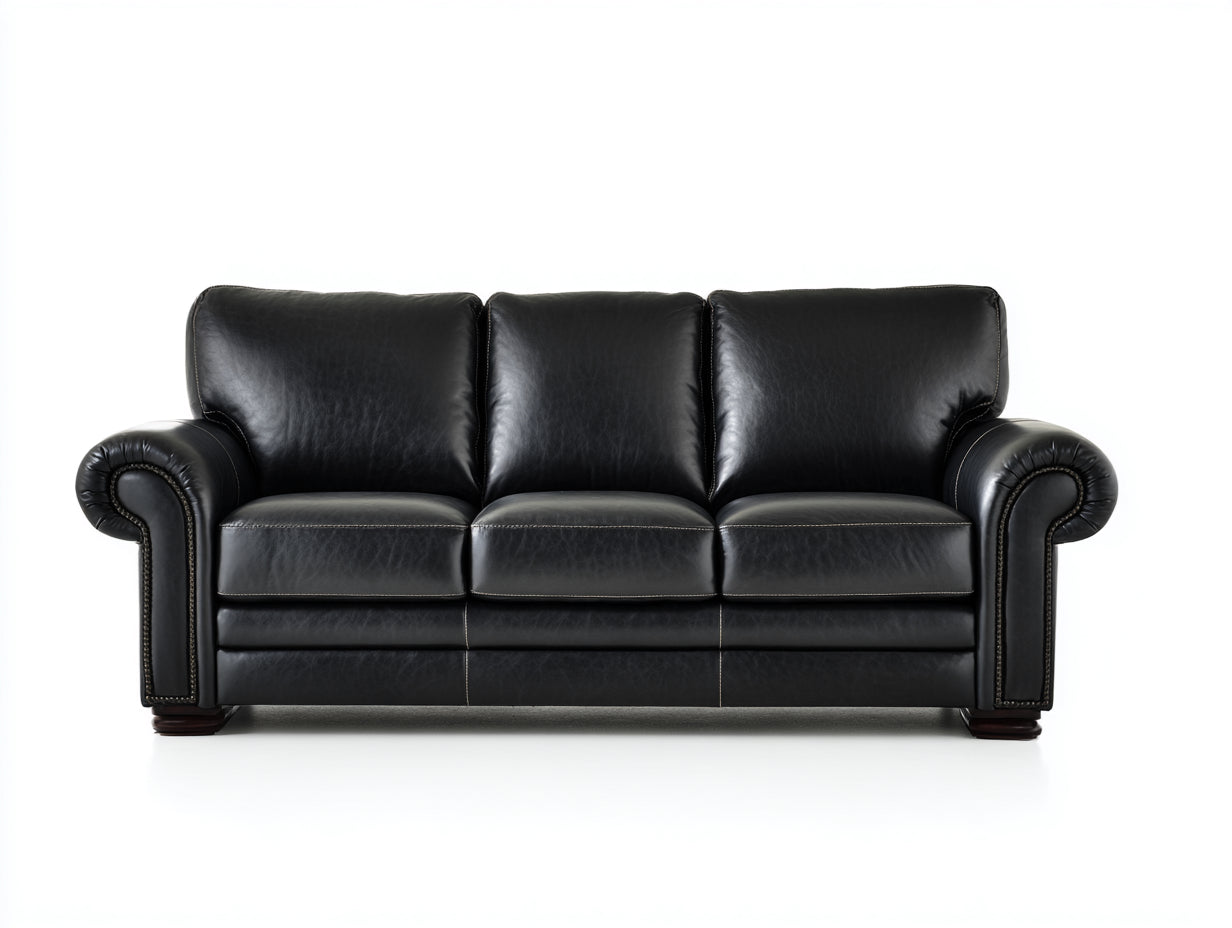 Canapé 3 places - cuir - 208x95x88 cm - noir - classique élégant moderne