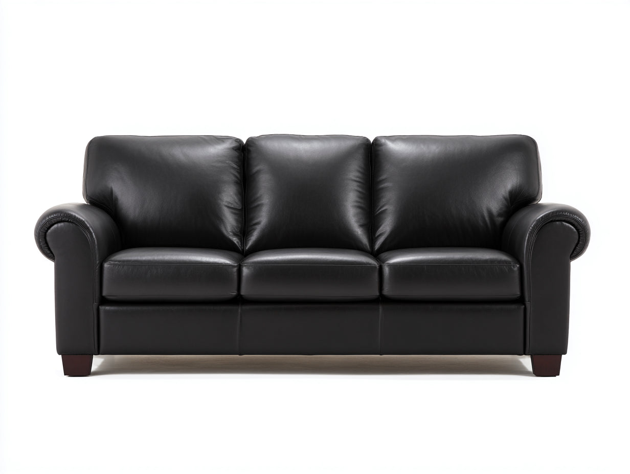 Canapé 3 places - cuir - 214x96x89 cm - noir - moderne élégant