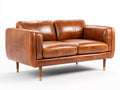 Canapé 2 places-Cuir-Bois-168x90x82 cm-Marron cognac-Style vintage