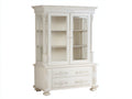 Vitrine-Bois-Verre-124x45x203 cm-Blanc vieilli-Style classique