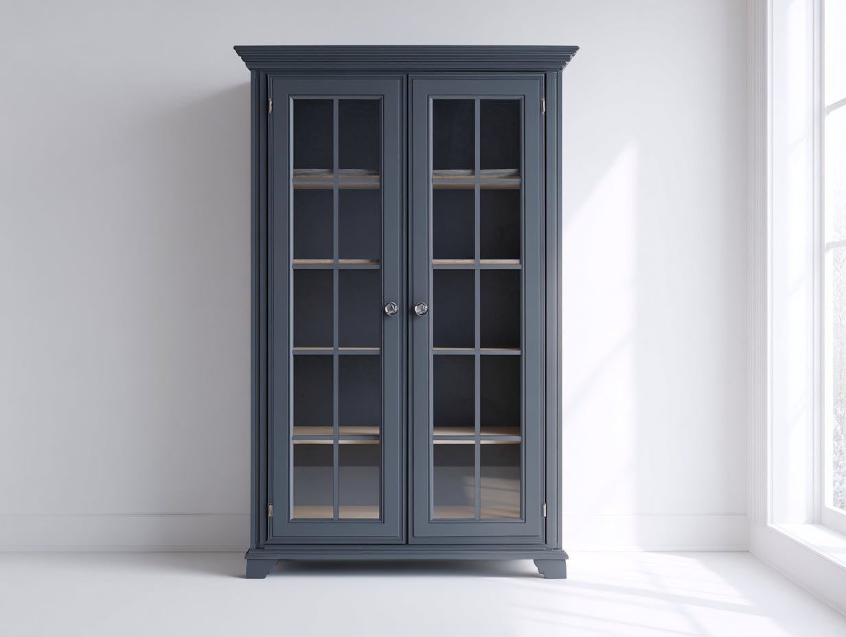 Vitrine-Bois-Verre-122x44x196 cm-Gris anthracite-Style classique