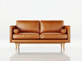 Canapé 2 places-Cuir-Bois-162x84x79 cm-Marron miel-Style scandinave