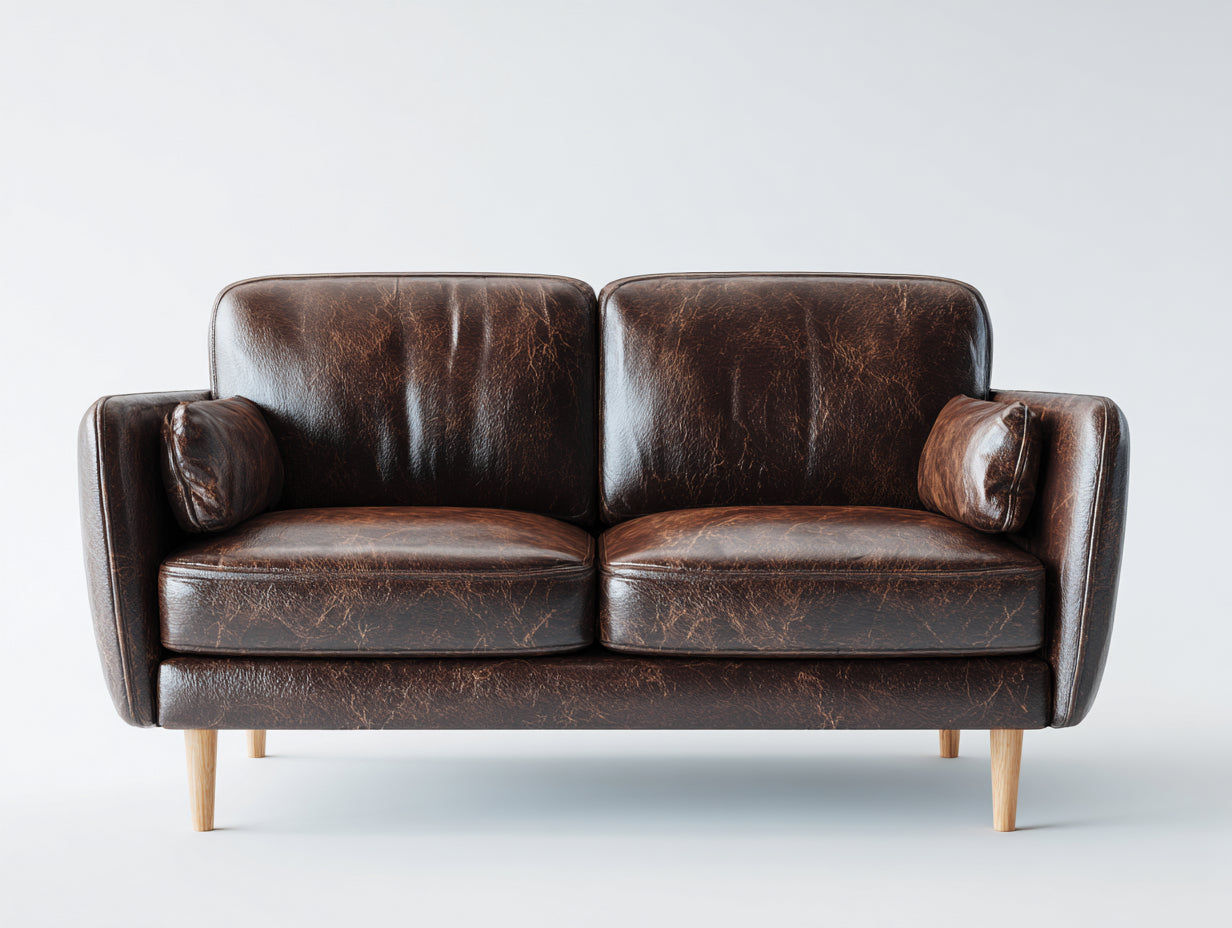 Canapé 2 places-Cuir-Bois-158x84x79 cm-Marron chocolat-Style vintage
