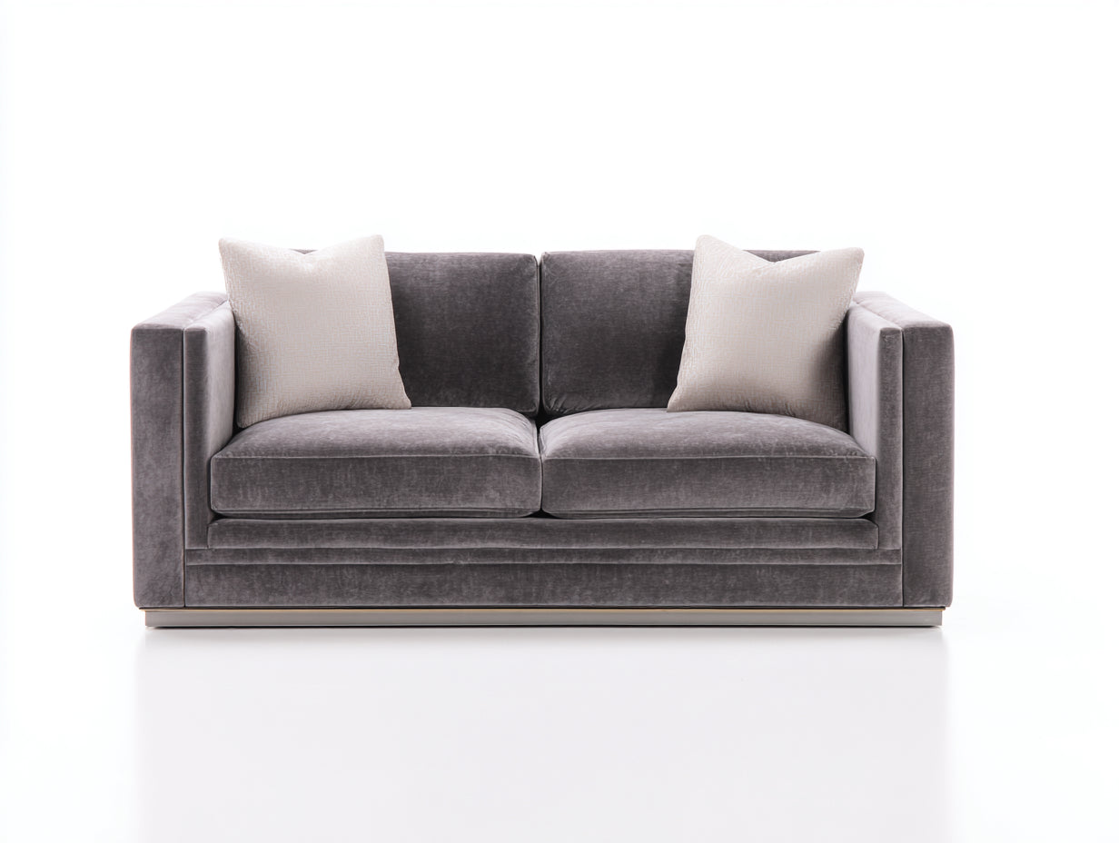 Canapé 2 places-Velours-174x85x77 cm-Gris taupe-Style moderne
