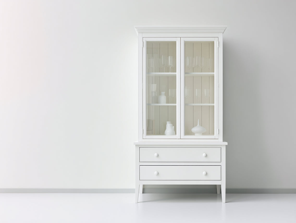 Vitrine-Bois-Verre-104x42x176 cm-Blanc-Style campagne