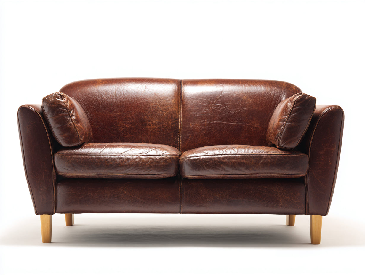 Canapé 2 places-Cuir-Bois-165x87x80 cm-Marron foncé-Style rétro