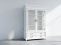 Vitrine-Bois-Verre-132x47x214 cm-Blanc-Doré-Style classique