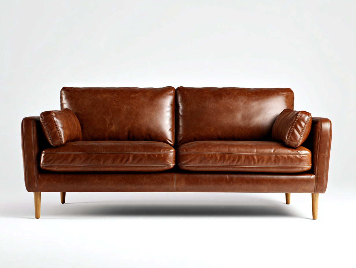 Canapé 2 places-Cuir-Bois-172x88x82 cm-Marron cognac-Style vintage
