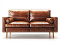 Canapé 2 places-Cuir-Bois-172x90x83 cm-Marron acajou-Style vintage
