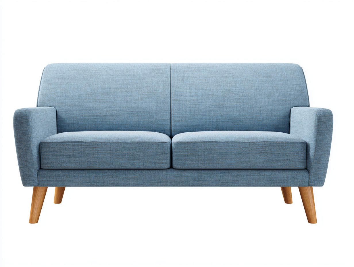 Canapé 2 places-tissu-bois-164x86x84 cm-bleu-moderne