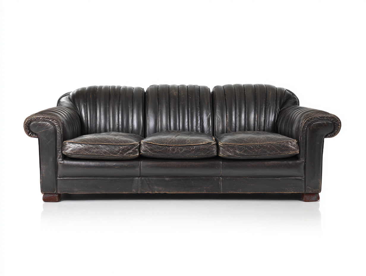 Canapé 3 places - cuir - 211x95x87 cm - noir - vintage patiné classique