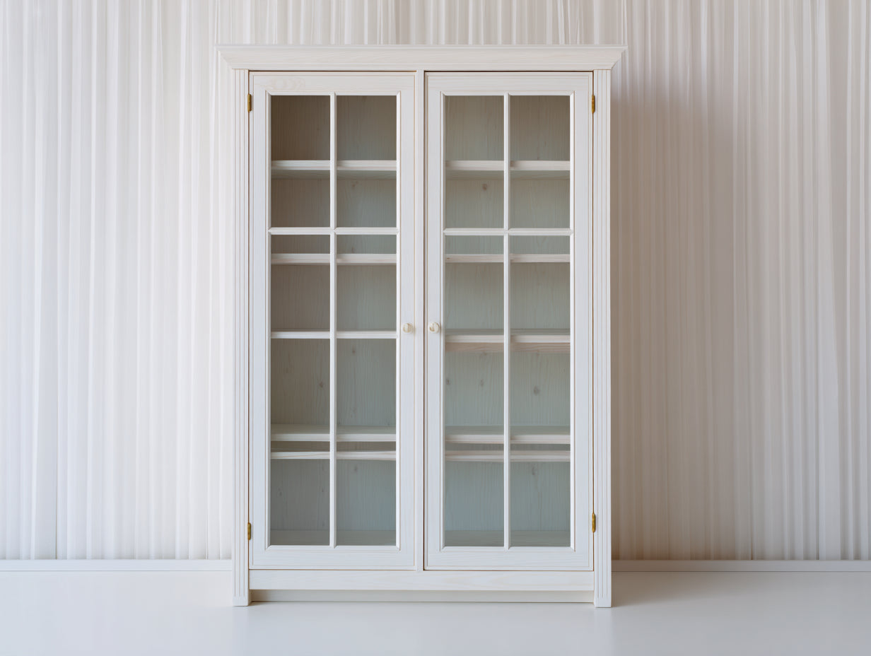Vitrine-Bois-Verre-118x40x186 cm-Blanc-Bois clair