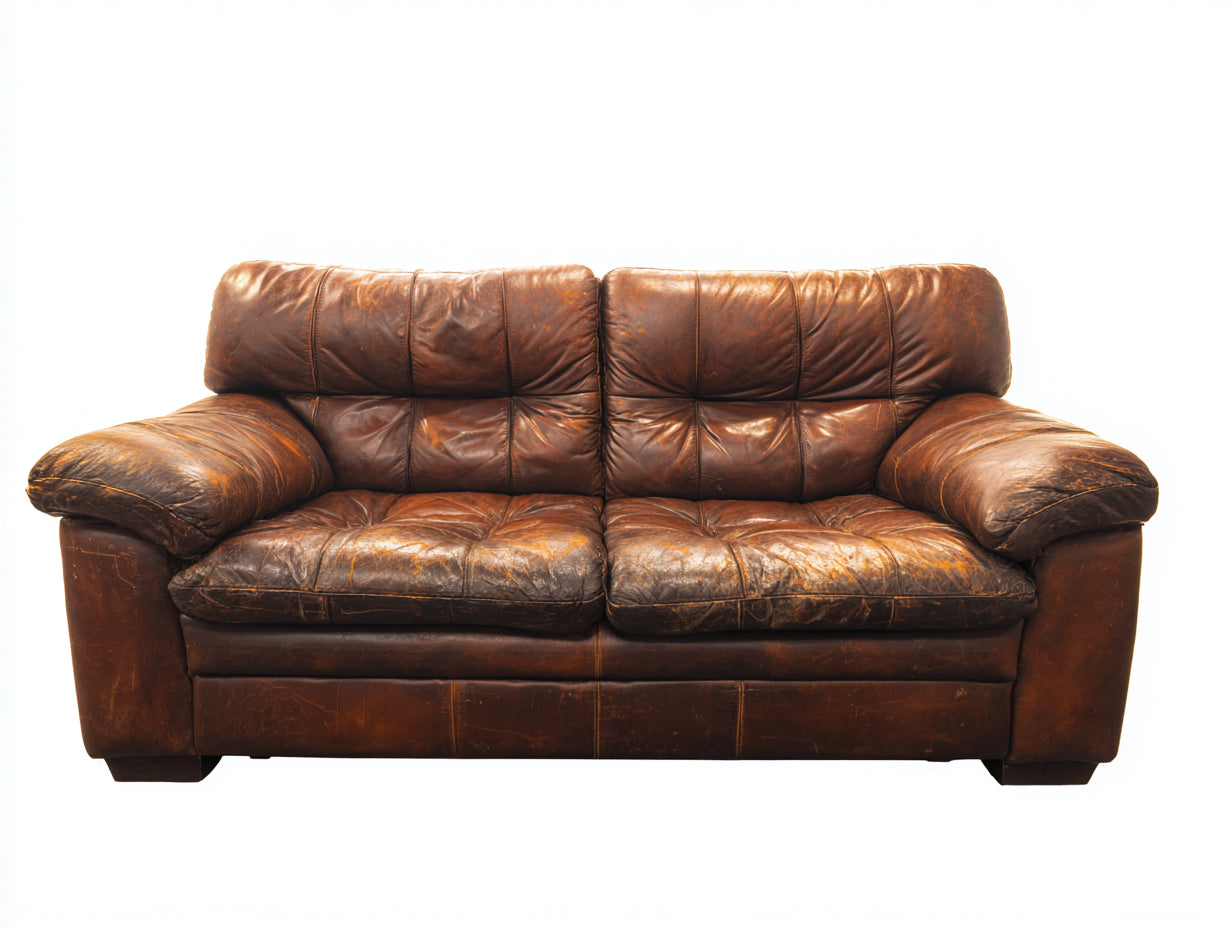 Canapé 2 places - Cuir - 178 x 96 x 88 cm - Marron foncé - Style vintage