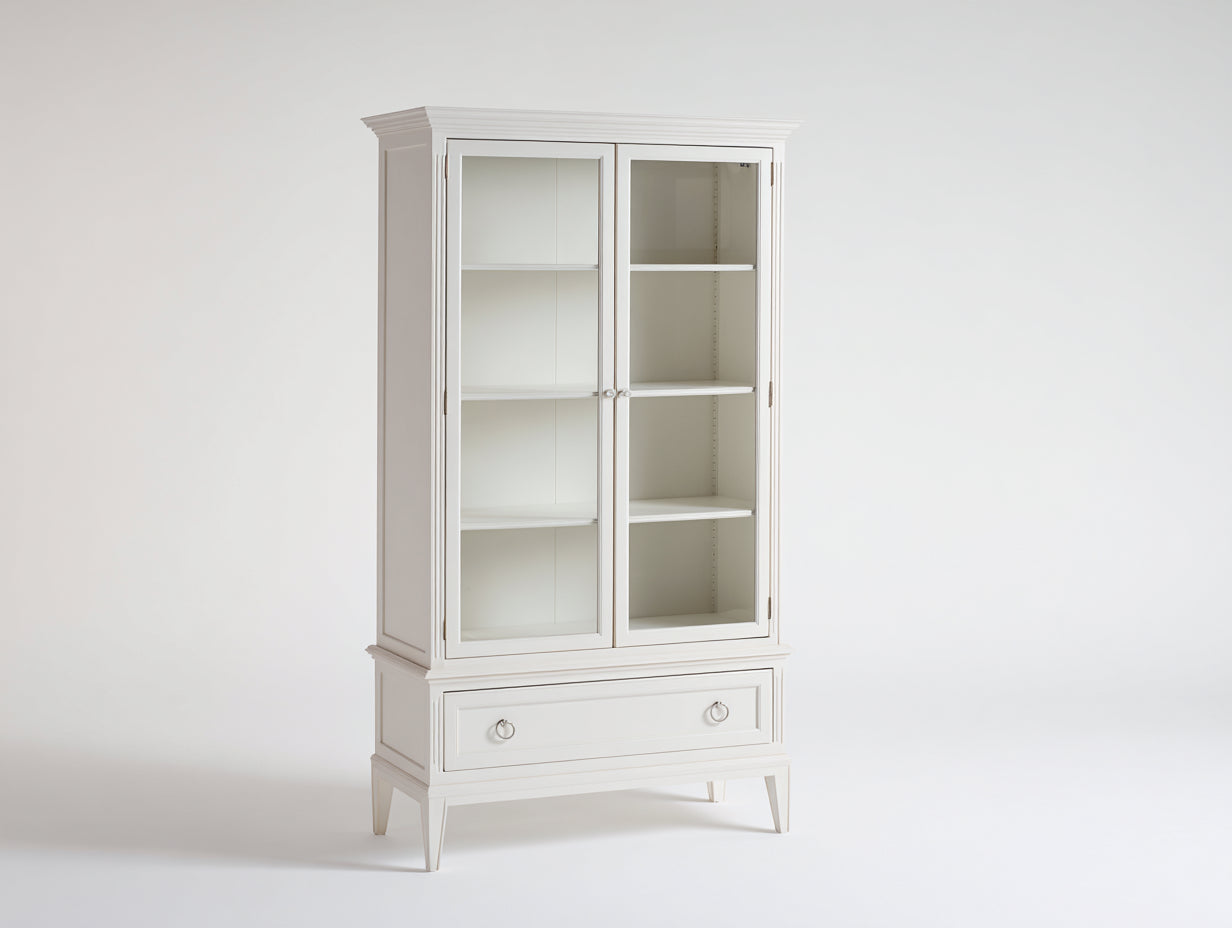 Vitrine-Bois-Verre-103x41x183 cm-Blanc cassé-Style classique