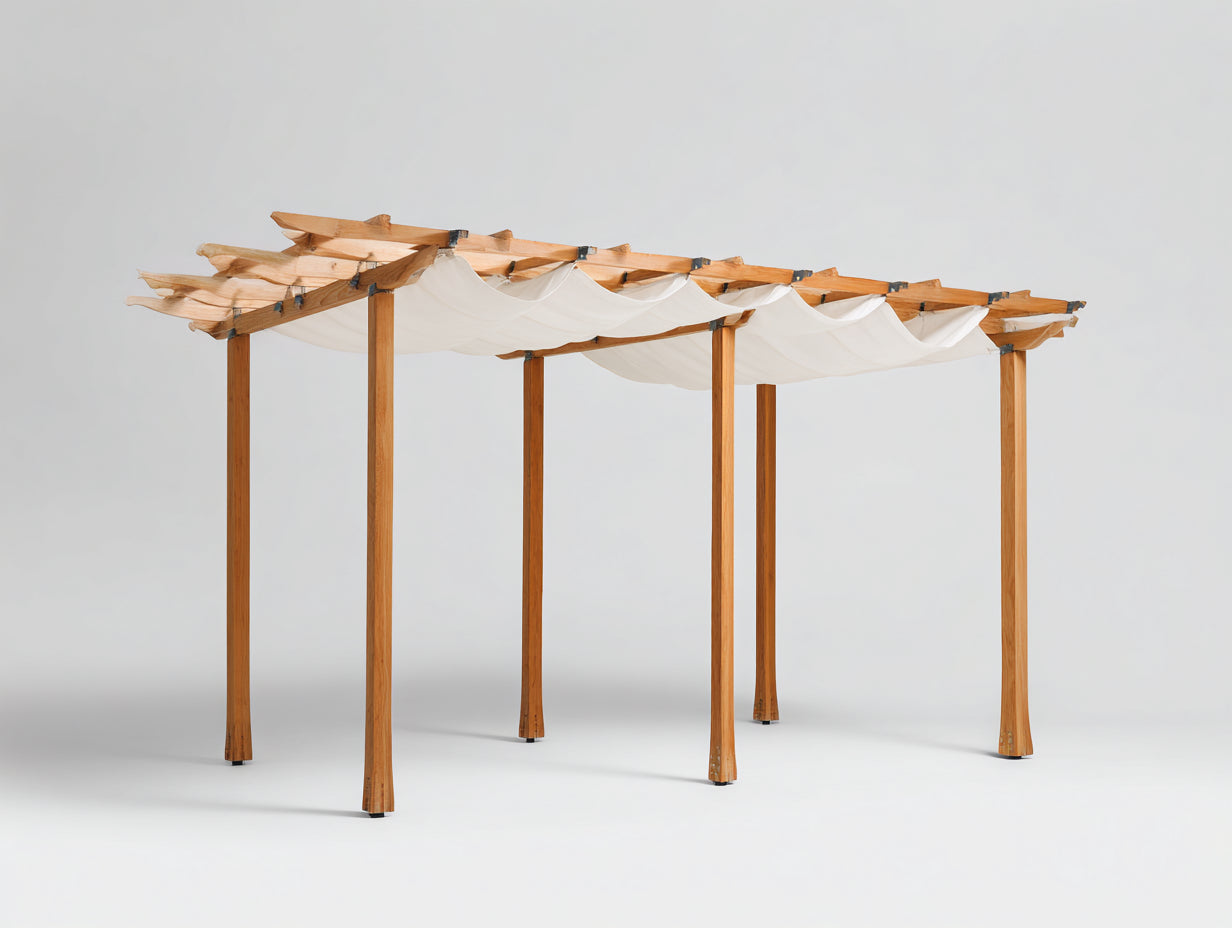 Pergolas et tonnelles - Bois-Tissu - 520x320x260 cm - Bois naturel-Écru - Ombrage extérieur