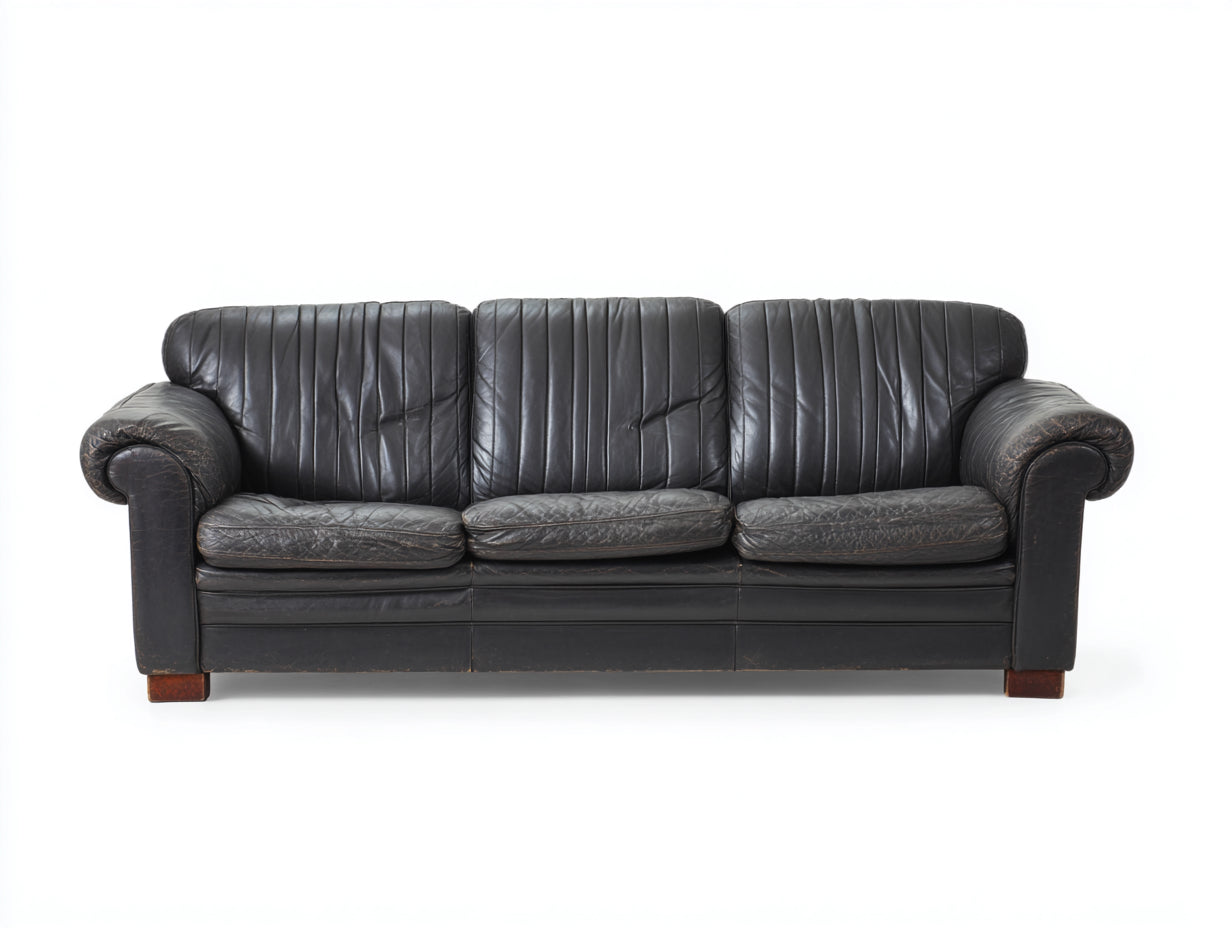 Canapé 3 places - cuir - 213x96x88 cm - noir - vintage classique