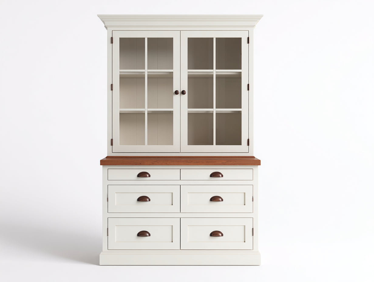 Vitrine-Bois-Verre-132x44x198 cm-Blanc-Marron-Style campagne