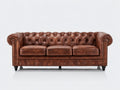 Canapé 3 places - cuir - 210x98x90 cm - brun - Chesterfield vintage capitonné élégant