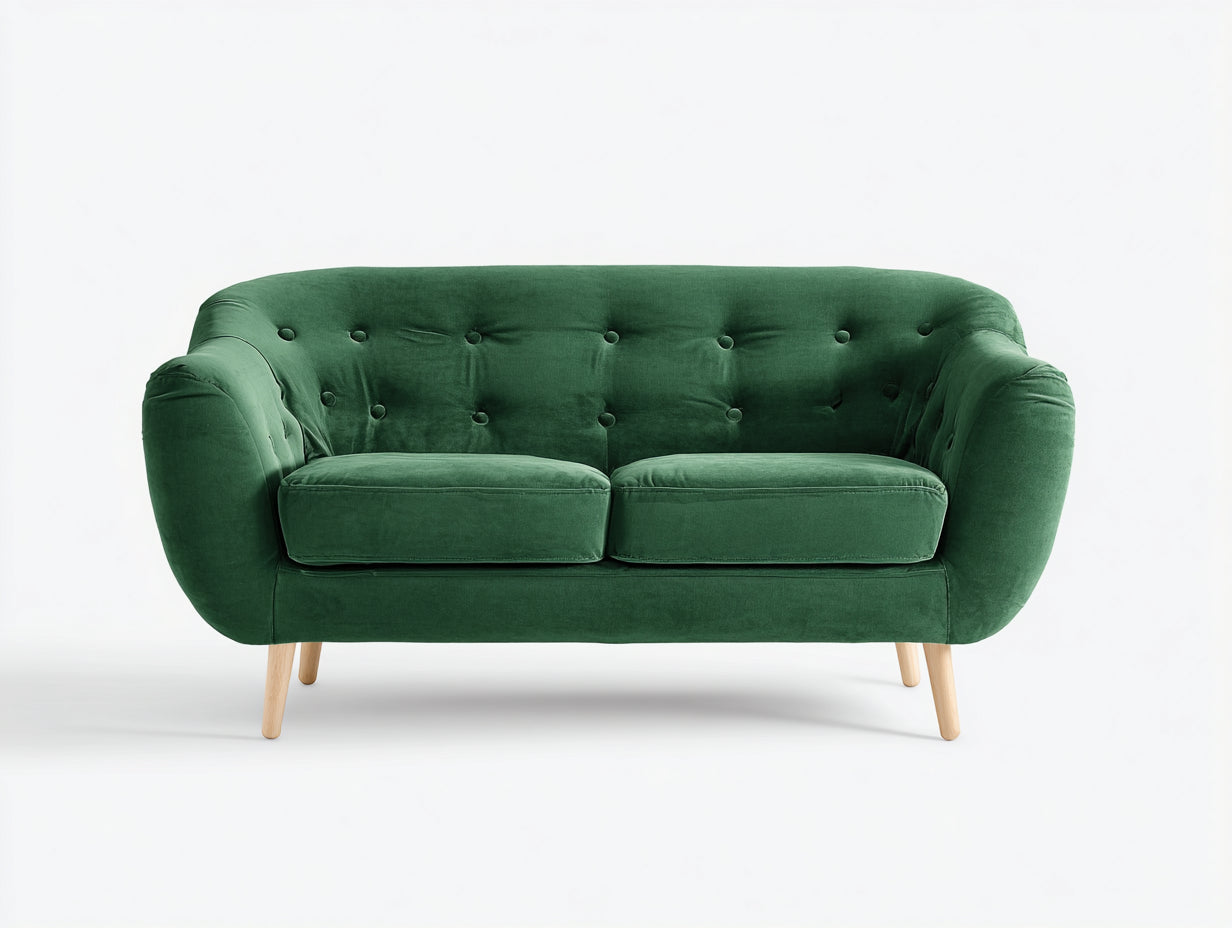 Canapé 2 places-velours-bois-158x84x81 cm-vert canard-moderne